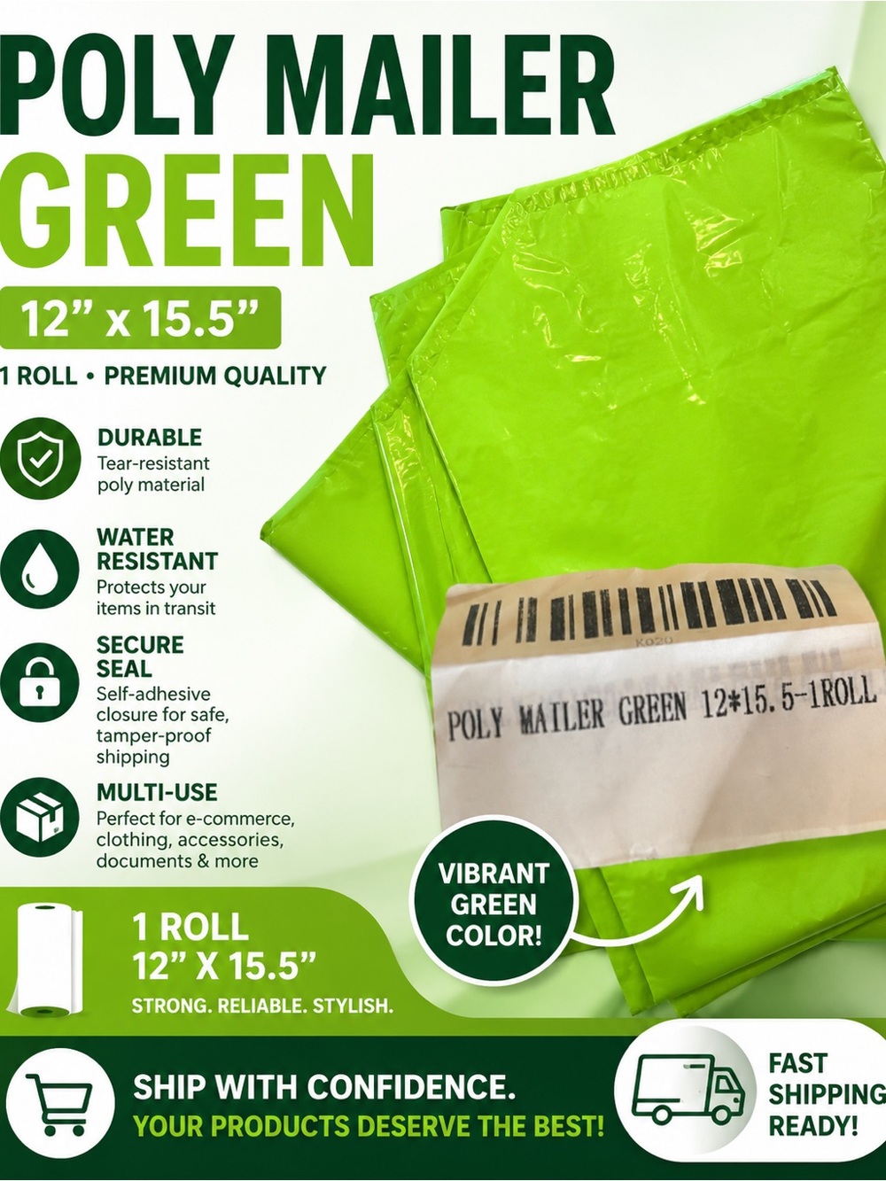 15 Poly Mailer - Vibrant Green 12" x 15.5"